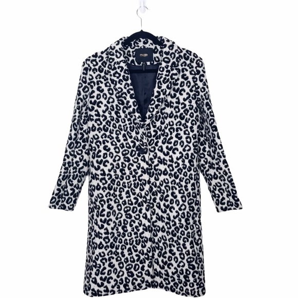Maje Wool Blend Leopard Print Brushed Felt Coat Size FR38 Medium 6 - Picture 3 of 14